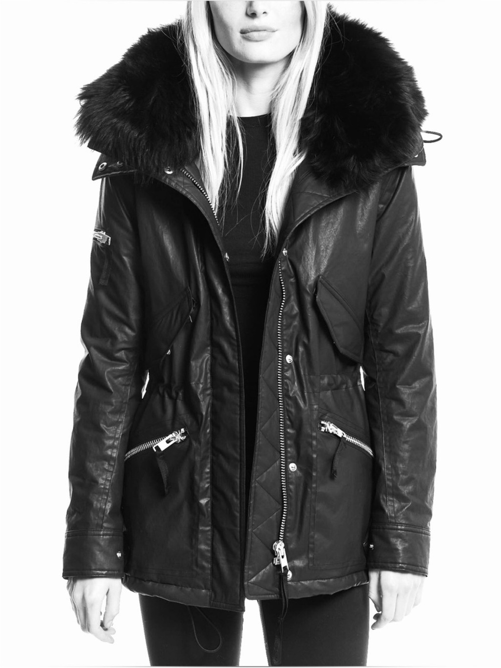 SAM. NY Coated canvas parka with raccoon fur trim hood